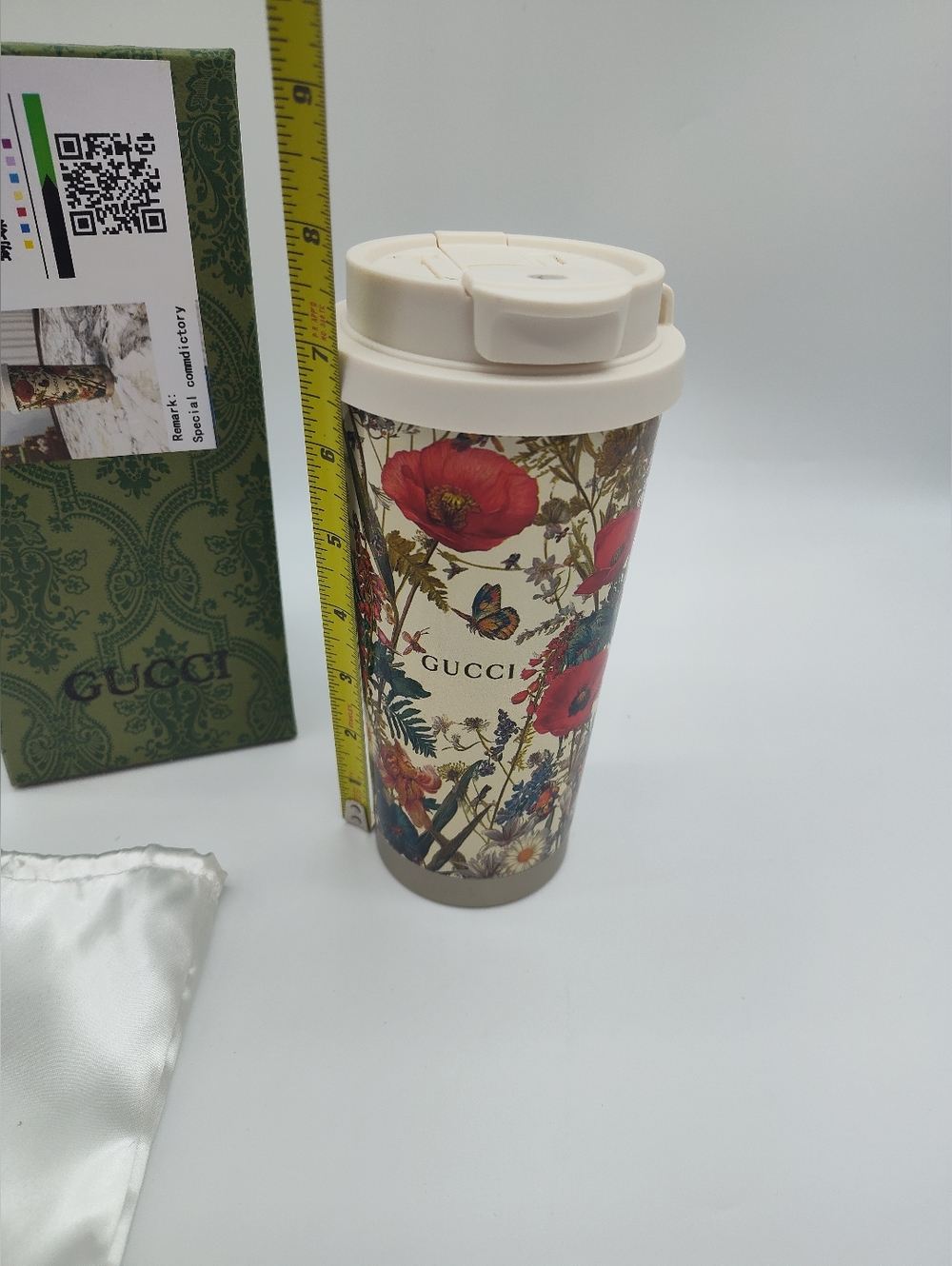 GUCCI Tumbler Asia Exclusive Floral Travel Tumbler Cup Gift Set Box Dust Bag NWT - Picture 9 of 11
